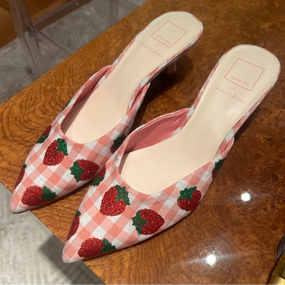 DOLCE VIDA X FOR LOVE AND LEMONS Strawberry Gingham Kitten Heels “LILOU”sz9 RARE - Picture 5 of 13